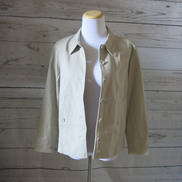 Eileen Fisher Button Down Long Sleeve Padded Shoulder Jacket - Size Petite Large - Picture 2 of 5